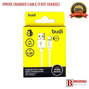 Budi Fast IPhone Charger Sync USB cable 1m iPhone 6 7 8 X XS XR 11 12 13 14 - Picture 1 of 10