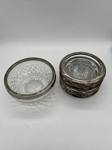 Cenicero posavasos vintage de cristal y plata Leonard juego de 4 platos de plata con cuenco - Imagen 1 de 6