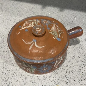 El Palomar Mexico Terracotta Huge Bean Pot Hand Painted Lead Free 6.5in - Picture 1 of 10
