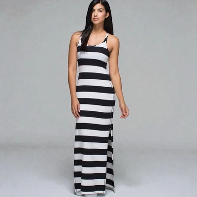 Maxi Vestido Lululemon Racerback Refresh Negro Blanco Rayas Vitasea Aberturas 4* Foto 1 de 4