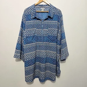 Catherines blau geometrisches Tunika Top Gr. 4X Boho 1/2 Reißverschluss 3/4 Ärmel Taschen Büro - Bild 1 von 12