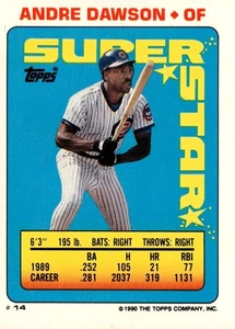 1990 Topps Mini Stickers-Super Star Backs Card #14 Andre Dawson Chicago Cubs - Picture 1 of 2