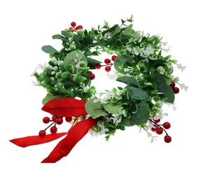 Corona Laurea di Alloro Finto – Ø 30 cm – Ghirlanda con Bacche Rosse e Fioc - Foto 1 di 4