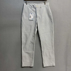 Haspel Bernard Hose Pants Flatfront gestreift blau Seersucker Baumwolle 32 Neu mit Etikett - Bild 1 von 13