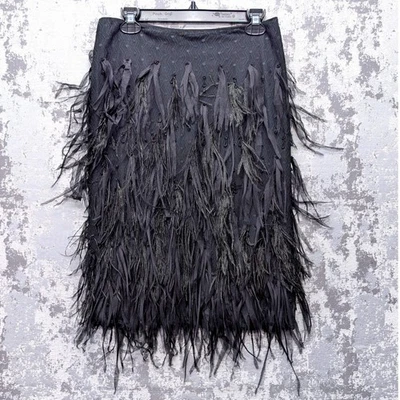 Falda midi de malla con flecos borla y cuentas negras Dana Buchman de colección para mujer talla mediana W29 Foto 1 de 4