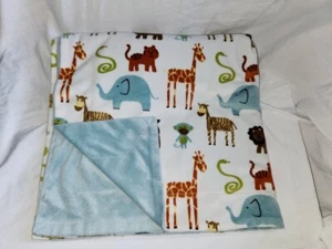 Baby Luxe Blanket Animal Snake Lion Giraffe Monkey Zoo Minky Solid Blue Back - Picture 1 of 18
