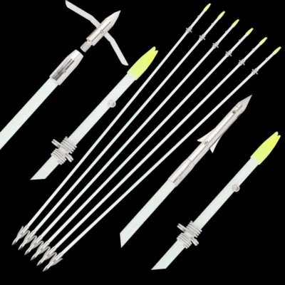3/6/12Pcs Archery Bowfishing Arrows Solid Fiberglass Shaft Broadheads  Fishing - Image 1 of 4