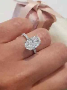 2Ct Oval Cut Moissanite Solitaire Engagement Wedding Ring 14k White Gold Plated - Picture 1 of 5