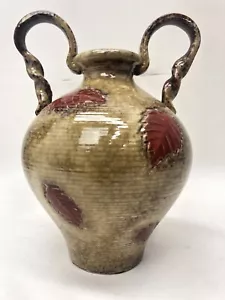 Vintage große hellbraune strukturierte Multi-Glasur Vase Urne Steingut Blätter - 10 1/2" hoch - Bild 1 von 7