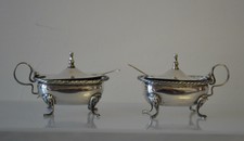 Coppia saliere antiche in argento 800 complete vetro e cucchiaino 