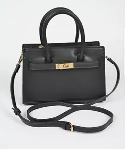 Black & Gold Square Bag Double Handle Purse Shoulder Crossbody Adjustable Strap - Picture 1 of 6
