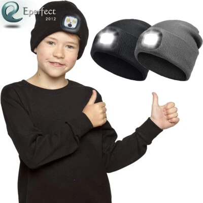 Зимняя вязаная шапка-бини со светодиодной подсветкой для мальчиков девочек уличная фара крышка подарки - Изображение 1 из 4