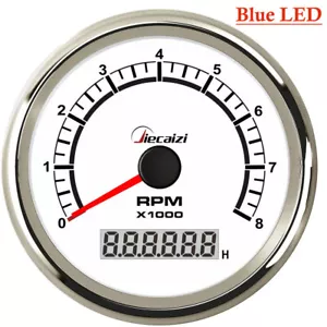 Jiecaizi 85mm Tachometer 8000rpm For Car Marine Waterproof Blue LED Engine Tacho - Foto 1 di 7
