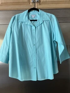 LADY HATHAWAY BLOUSE / SHIRT POOL BLUE  Sz XL FITTED COLLARED BUTTON DOWN - Picture 1 of 6