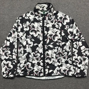 Lauren Ralph Lauren Active Windbreaker Jacket Womens M Black White Floral Zip - Picture 1 of 13