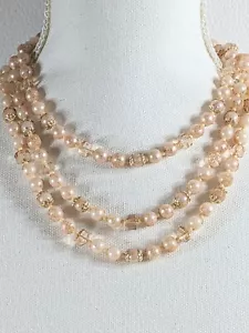 Japón 3 hebras melocotón crema azúcar perlas de imitación detalles tono dorado - Imagen 1 de 10