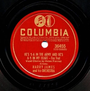 HARRY JAMES on 1941 Columbia 36455 - He’s 1-A in the Army and A-1 in My Heart - Picture 1 of 1