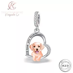 Labrador Hund Charm I Love You Forever 925 Sterlingsilber & Gold - Haustier Hund Geschenk - Bild 1 von 5