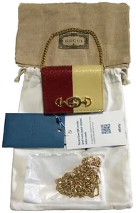 Gucci Zumi Bi-Color Leather Gold Chain Bi-Fold Mini Wallet GG Logo Auth - Picture 1 of 14