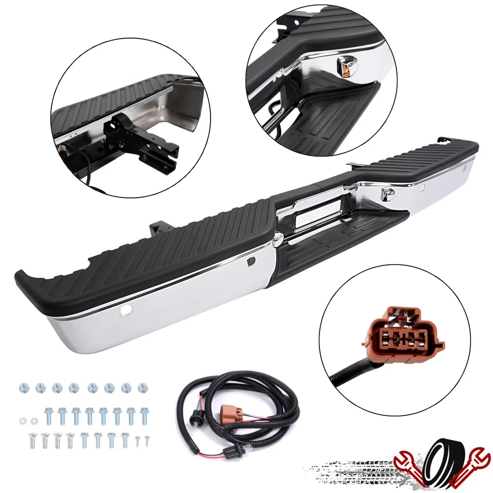 Chrome Step Bumper Assembly For Nissan Titan 04-2015 with Park Sensor Holes Rear - Image 1 of 4