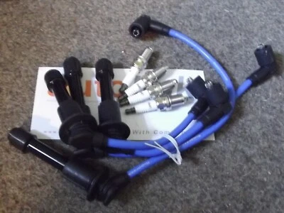 HT leads and spark plugs set 8mm blue Mazda MX5 mk1 NA 1.6 1.8 plug wires 89-98 - Image 1 of 4
