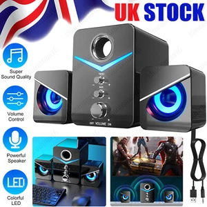 USB Computer Speakers System Stereo Bass Subwoofer &LED For Desktop Laptop TV PC - Picture 1 of 15
