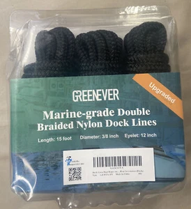 Greenever Marine Grade Double Braided Nylon Dock Lines 3 pack new 15 ft 3/8" - Picture 1 of 2