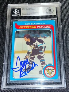 TOM BLADON SIGNED 1979-80 TOPPS #204 PENGUINS CARD BECKETT AUTO - Picture 1 of 2