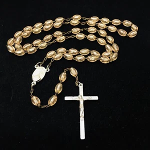 Vintage!! Italia Vetro Pesca Iridescente 18" Medugorje Centro ROSARIO Preghiera Perline - Foto 1 di 7