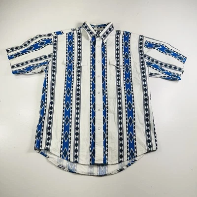 Camisa a Presión Wrangler Western Pearl Manga Corta Azul Azteca Para Hombre Talla Grande Foto 1 de 4