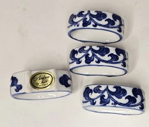 Anelli tovaglioli ceramica bianca blu Andrea by Sadek set 4 made Thailand dipinti a mano - Foto 1 di 4