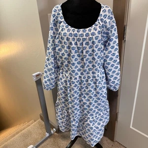 Neu mit Etikett J. Rundhalsausschnitt U-Ausschnitt blau weiß Shell Langarm Puff Popover Stufenkleid 18 - Bild 1 von 10