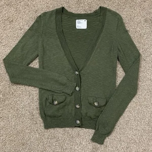 American Eagle Sweater Womens Small Olive Green Cotton Knit Preppy Y2K Cardigan - Picture 1 of 12