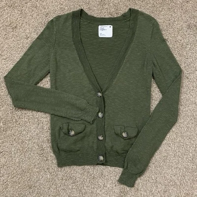 American Eagle Sweater Womens Small Olive Green Cotton Knit Preppy Y2K Cardigan - Image 1 of 4