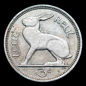 1965 Ireland 3 Pence (Three Pence) Coin, km12a, Mintage 3,600,000 - Rare Coin - Picture 1 of 5