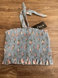 NWT Flowers By Zoe Chambray, Smocked, Cropped Halter Top- Girls Size large - Picture 1 of 2