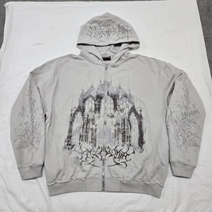 Felpa con cappuccio zip intera Cattedrale grigio insonnia taglia XL chiesa gotica grafica - Foto 1 di 24