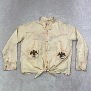 True Vintage El Incendio Embroidered Eagle Shirt Tie Front Western Blouse Mexico - Picture 1 of 11