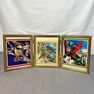 Brass Vintage Tri-fold Hinged Three Photo Picture Frame 3.5" x 4.5" Gold Plated - Picture 1 of 13