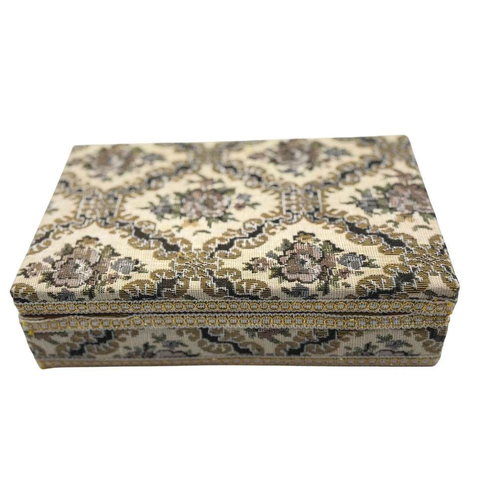 Joyero organizador de baratijas brocado floral vintage con ranuras para espejo y anillo Foto 1 de 4