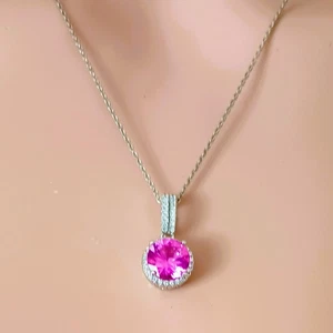 Sterling Silver #2 Corundum Necklace 18" Pave' Drop Pendant 925 - Picture 1 of 10