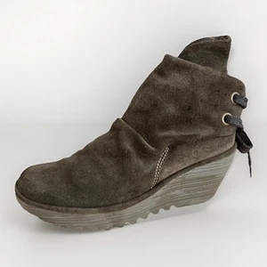 Fly London Olive Green Yama Wedge Ankle Boots with Lace Fastening EU 38 7 - Picture 1 of 7