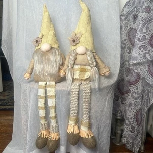 Festive Sitting Gnome Dwarf Couple Plushies Whimsical Home Decor | NWT - Picture 1 of 16