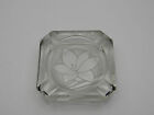 Glass Crystal Ashtray w Flower Cut or Engraved in Base 3 3/4" Sq