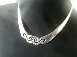 Mexican Sterling Silver Modernist Collar Choker Torque Necklace - TP79 Mexico - Picture 1 of 6