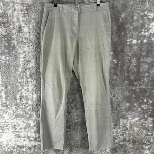 H&M Size 10 Checker Flat Front Pants Gray Straight Leg Button Zip Pocket - Picture 1 of 10