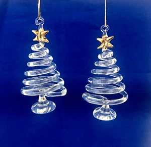 Blown Glass Spiral Christmas Tree Ornaments - Gold Star - Clear - with Gift Box - Picture 1 of 6