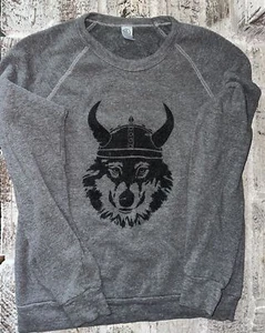 Warrior Dash Pullover Damen grau Crew Climb Conquer Grafik Baumwolle Wolf OCR - Bild 1 von 7