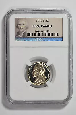 1970 S 5c Proof Jefferson Nickel NGC PF 68 Cameo - Image 1 of 2