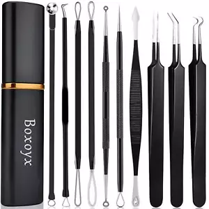10 Pcs Blackhead Remover Tool Kit for Easy Pimple & Zit Extraction (Black) - Picture 1 of 8